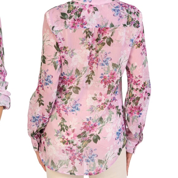 KUT from the Kloth Jasmine Chiffon Button-Up Shirt in Quartu-Light Pink🌸🌸🌸🌸 - Picture 3 of 5